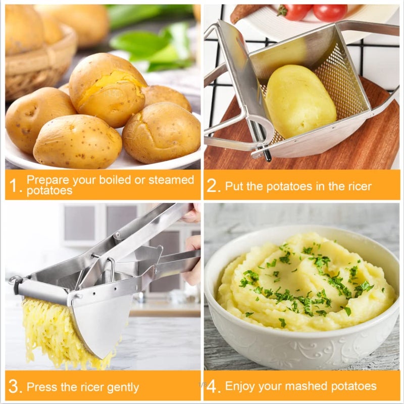 CUGLB Potato Ricer, CUGLB Stainless Steel Professional Ricer for Mashed Vegetables and Kitchen Tool, Mash Potato Masher for Creamy Mashed Vegetables - Image 2